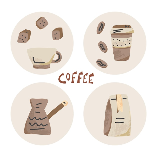 Coffee set objects cards Vector design elements