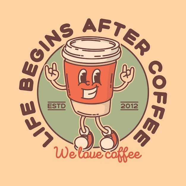 Coffee to go shop promo banner flyer signboard logo template Retro coffe to go mascot