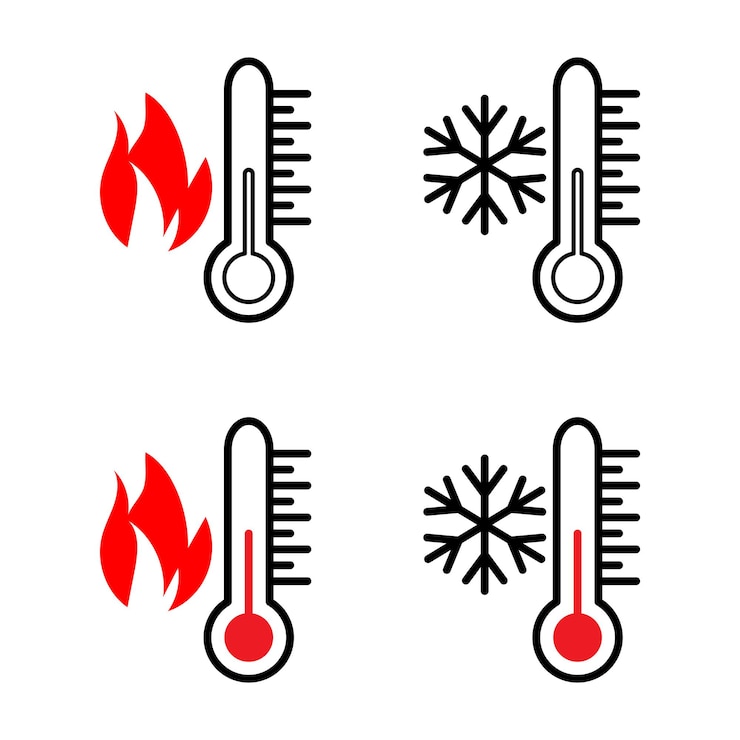 Vektör cold weather and hot temperature icon freeze thermometer icon hot temperature symbol