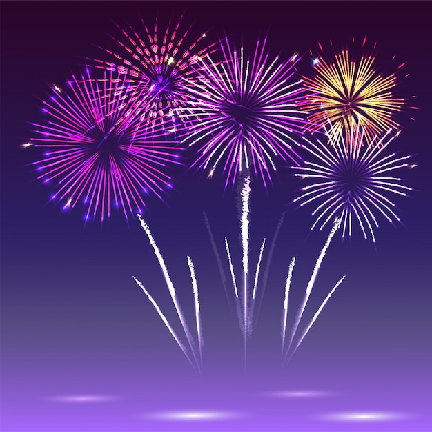 collage of a variety of colorful fireworks . festive patterned firework bursting in various shapes sparkling pictograms.
