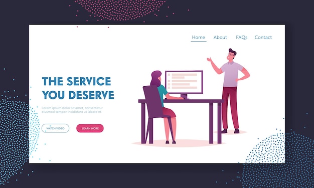 Colleagues Organize Priorities, Teamwork Landing Page Template. Brainstorming Working Process in Office