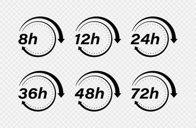 collection 8 12 24 36 48 and 72 hours clock arrow vector icons design for delivery service order business vector illustration