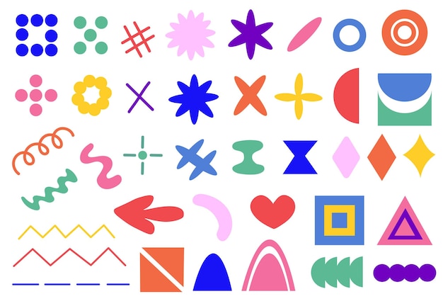 Collection colorful Brutalism basic abstract geometric shapes Brutal figure star oval spiral flower