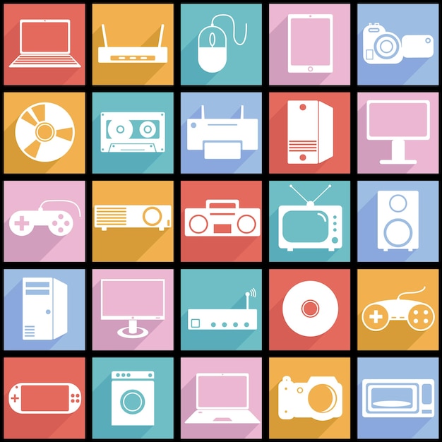 Collection flat icons with long shadow Eectronic devices symbols Vector illustration