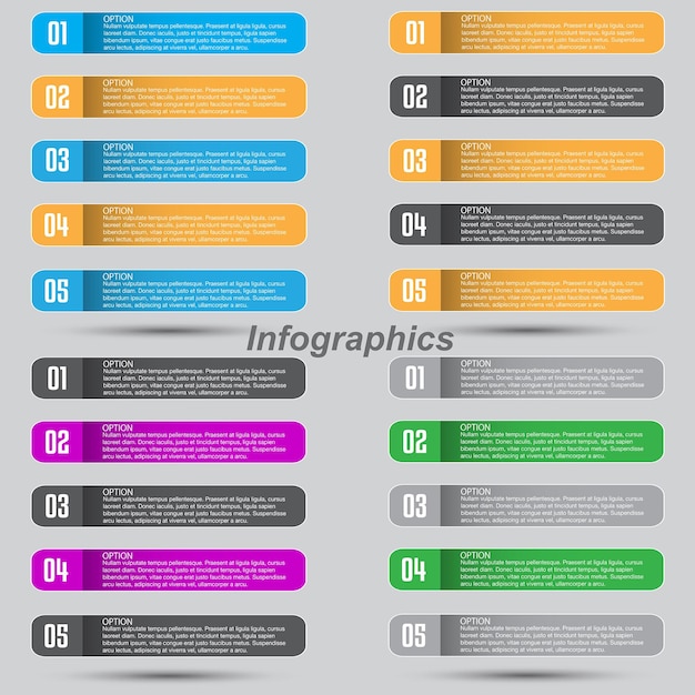 Collection infographics with steps and options banner for business design and website template