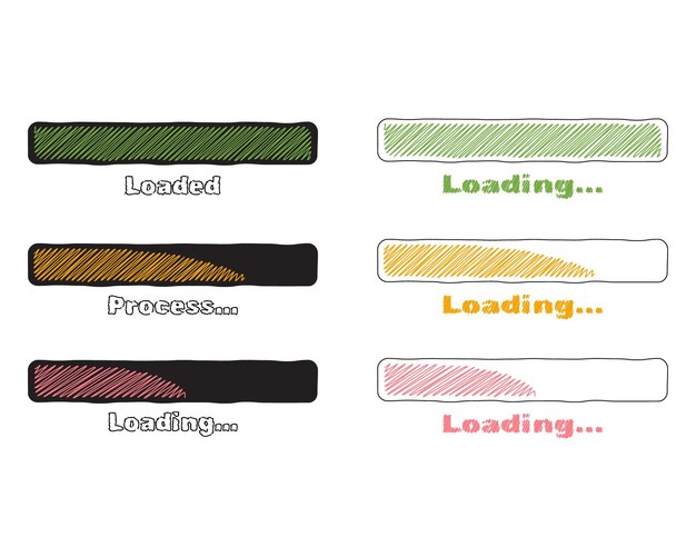 Collection Loading bar status icon vector loaded icons Download progress Handdrawn sketchscribble