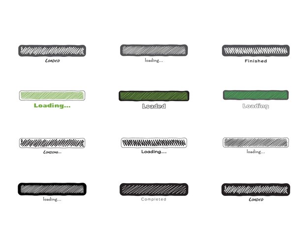 Collection Loading bar status icon Vector Set icons Download progress Handdrawn sketchscribble