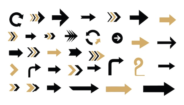 Collection of black and gold directional arrow symbols new trending eps