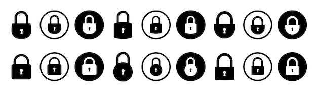 Collection of black and white lock icons in circles