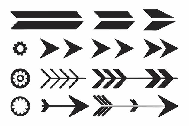 Collection of Black Arrow and Flower Icons
