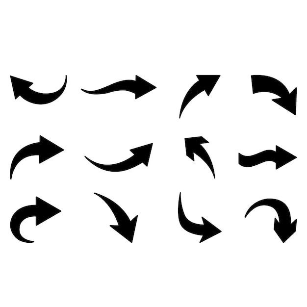 Collection of black arrows pointing in different directions Set of Curved Black Arrows