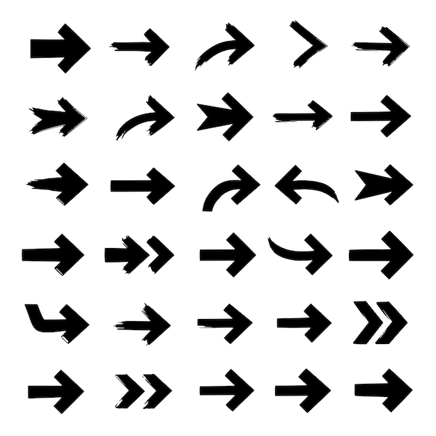 Collection of Black Arrows with Different Styles and Directions