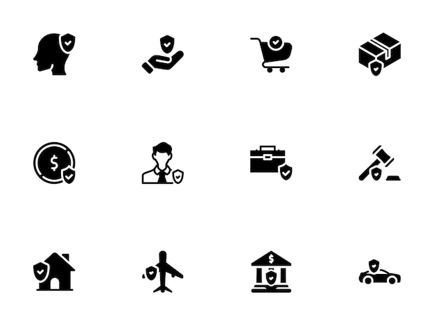 Collection of Black Glyphs Illustrating Diverse Protection Concepts