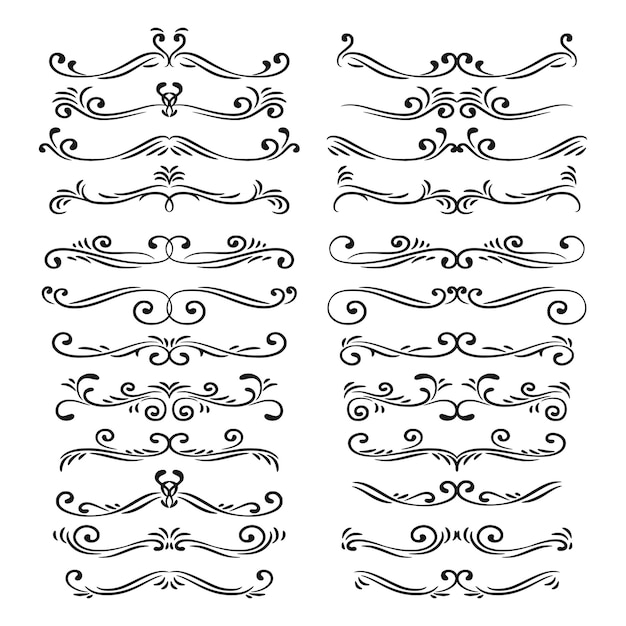 Collection of calligraphic hand drawn elegant vintage ornament elements