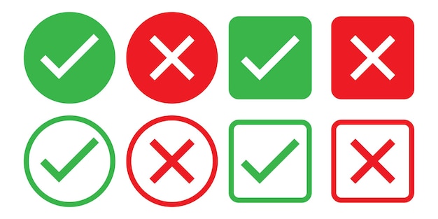 Collection of checkmark and cross icon vector