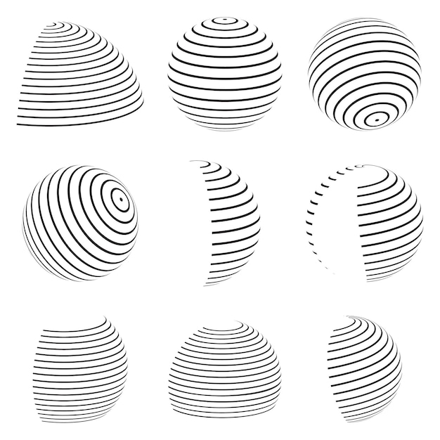 collection of circular striped globe abstract icon