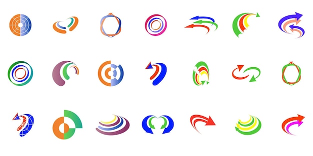 collection of colorful abstract logos with arrows and circular shapes