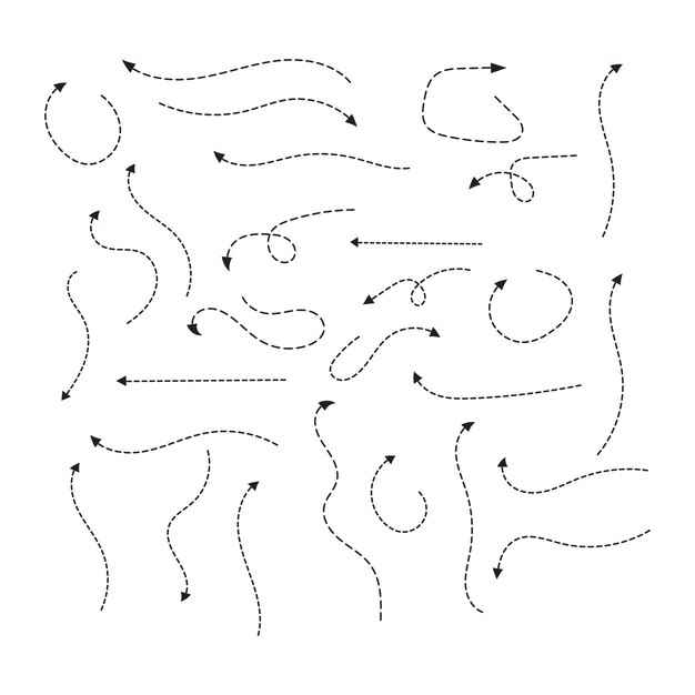 Collection of dashed arrows and directional symbols