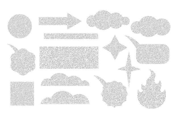 collection of different sand texture icons geometric shapes and symbols with grainy noise effect