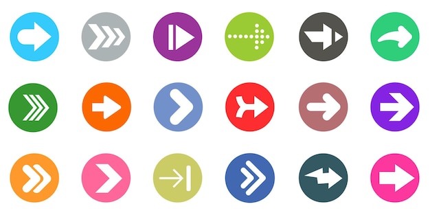 Collection of diverse arrow icons in circular shapes with various colors and styles