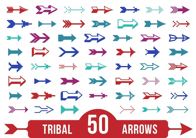 Collection of diverse tribal arrows from bow vector big set native arrow symbols graphic design elements single color icons or logos