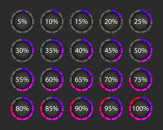 Collection of downloads in percent. Progress circle loading.  elements