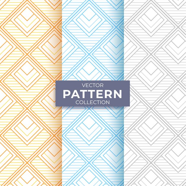 Collection of geometric minimal lines pattern set Vector.three color combinaton yellow,blue,gray.