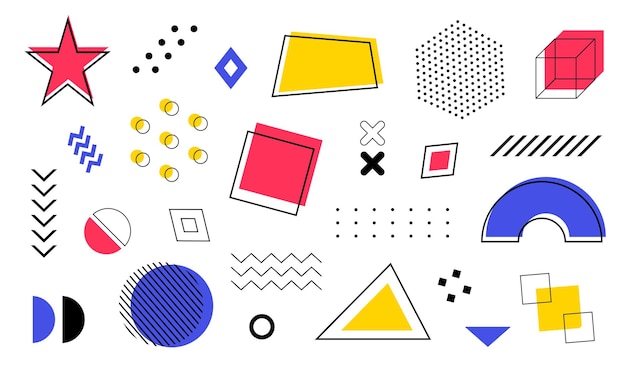Collection of geometric shapes and design elements for modern and retro style designs