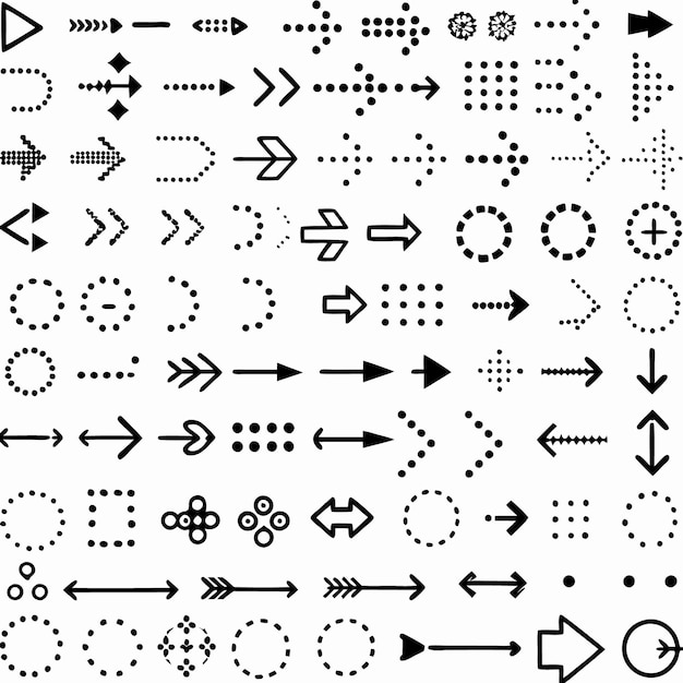 Collection of hand drawn arrows dots and circles