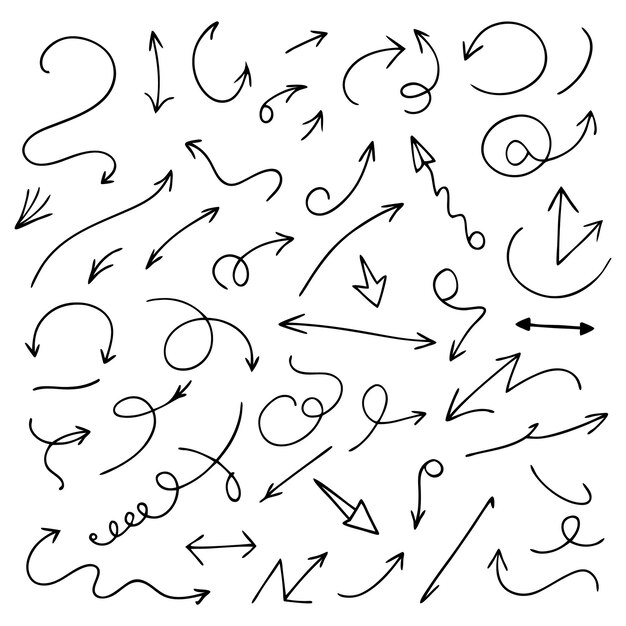 Collection of hand-drawn arrows with various directions and styles