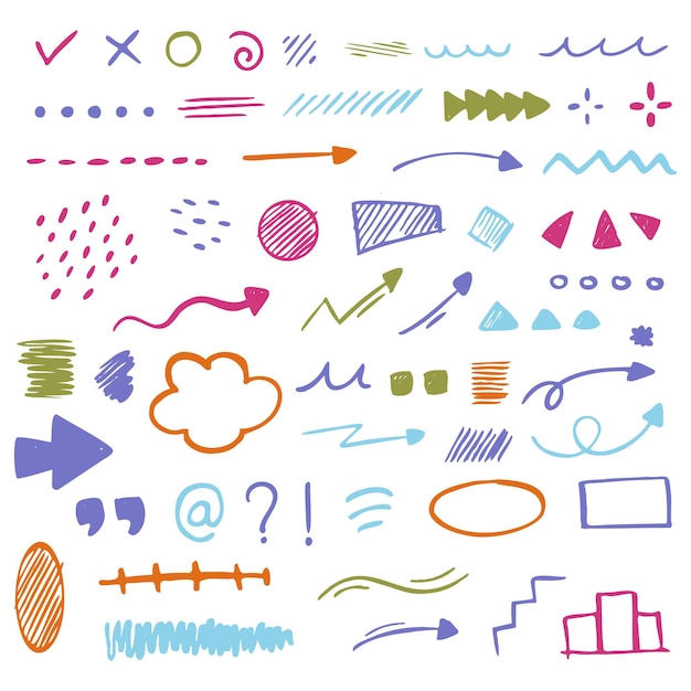 Collection of hand-drawn doodle design elements and symbols