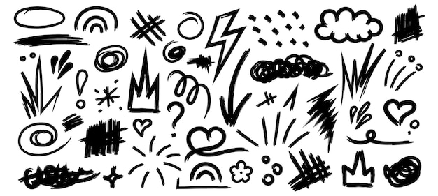Collection of hand drawn doodles and squiggles for text highlighting sign Set of design elements