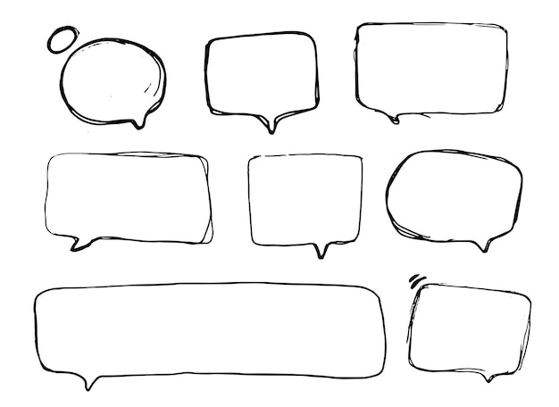 Collection of handdrawn speech bubbles in different shapes and sizes with a rough sketchy style