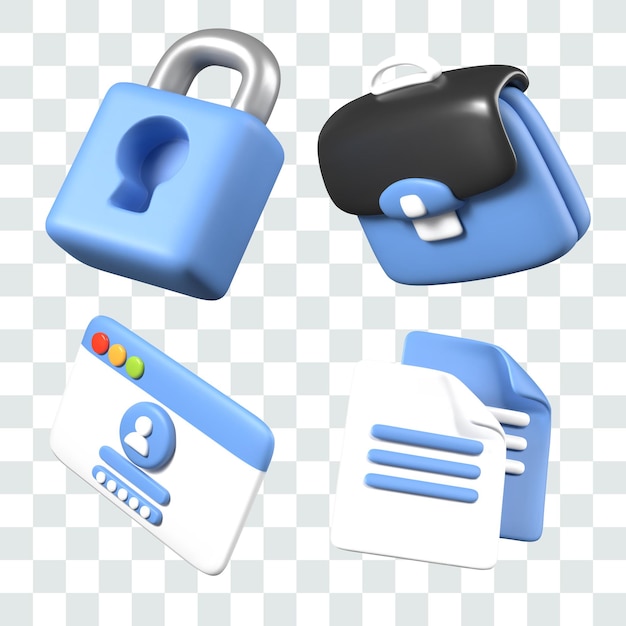 Collection of isolated 3D objects for data protection software advertising