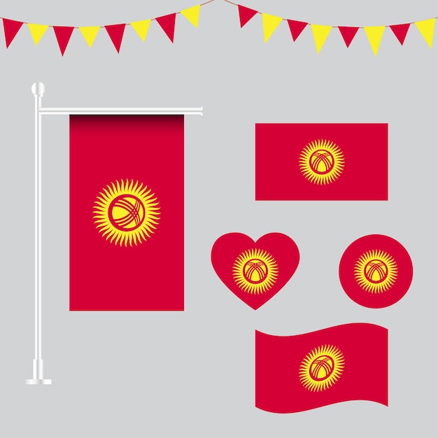 collection of Kyrgyzstan flag emblems and icons in different shapes