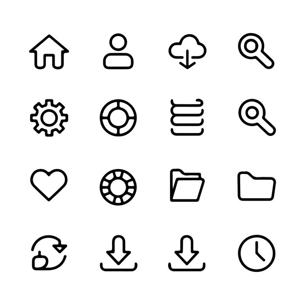 collection of minimalist icons for web and app interface design