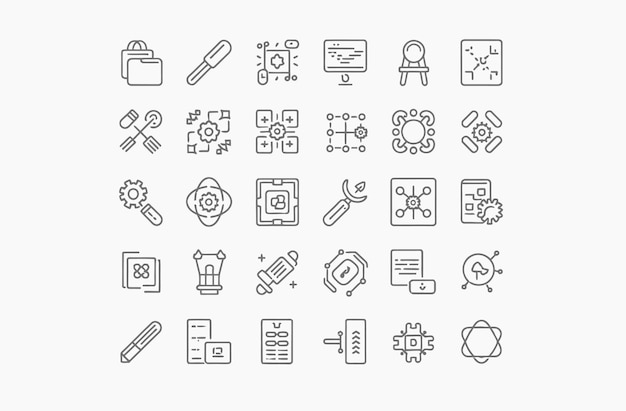 Collection of modern line icons for UIUX design and technology