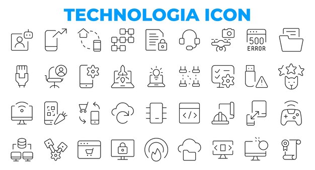 Collection of modern technology icons and symbols