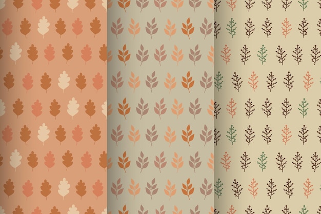 Collection of natural seamless patterns featuring twigs and leaves autumn cozy illustrations