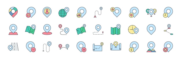 collection of pin location and place icons
