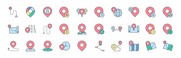 collection of pin location and place icons