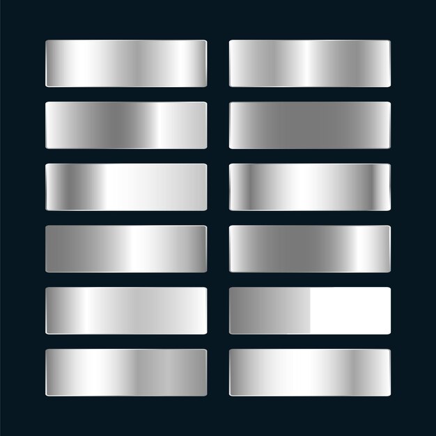 Collection of Silver Metallic Buttons and UI Elements