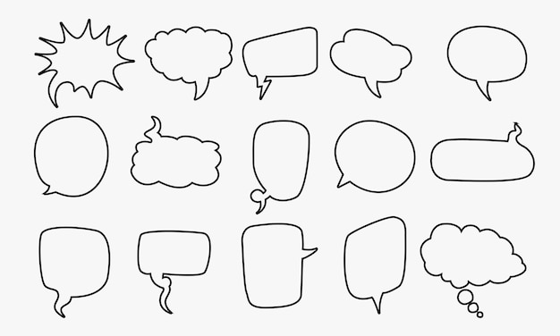 Collection of speech bubbles with outline style