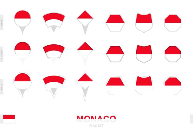 Collection of the Monaco flag in different shapes and with three different effects
