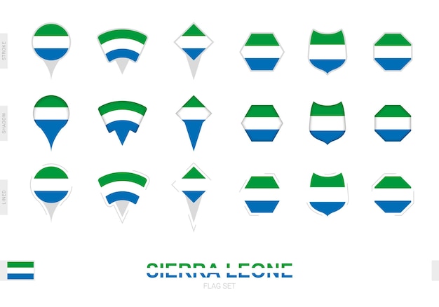Collection of the Sierra Leone flag in different shapes and with three different effects