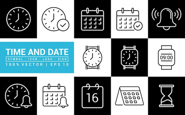 Collection of time and date icons schedule clock calendar editable and resizable EPS 10