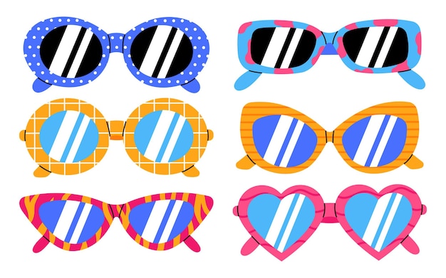 Collection of trendy sunglasses different shape Set of fashionable accessories