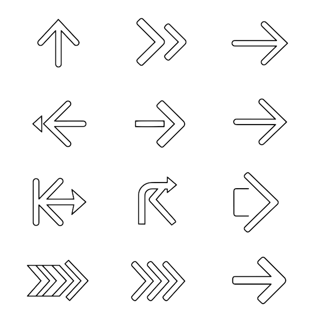 Collection of various arrow icons for direction and navigation