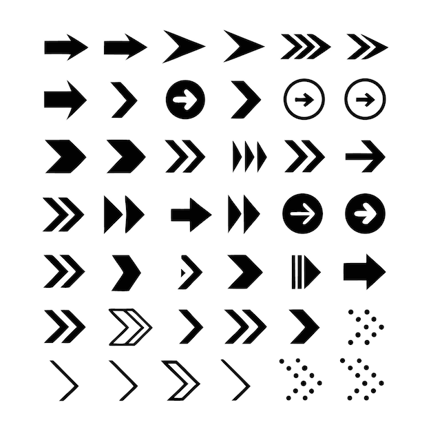 collection of various black arrow symbols and directional pointers