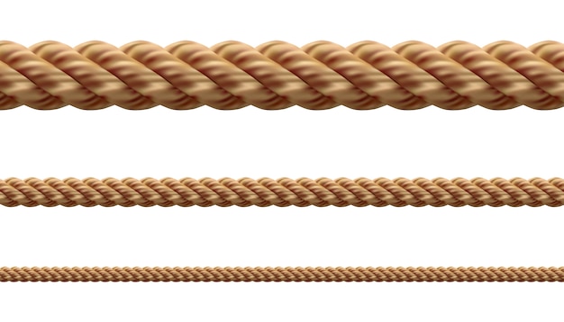 Collection of various ropes string on white background. each one is shot separately